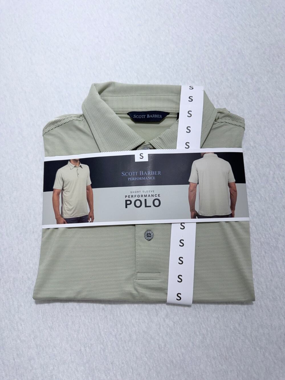 Scott Barber Polo Shirt Men’s Green Striped Short Sleeve Performance Size S NWT